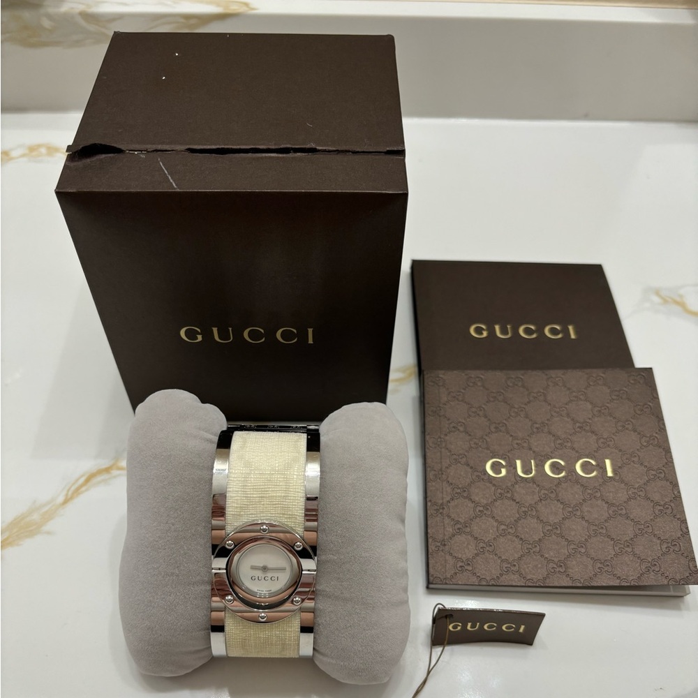 Gucci Stainless Steel Twirl Watch with Mother of Pearl Face